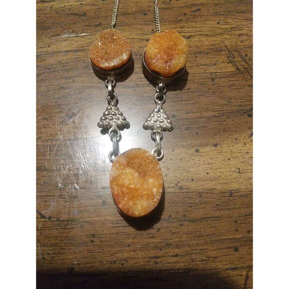 Vintage 925 Sterling Silver &Raw Orange Calcite Pendant Marked 925 - Picture 2 of 6